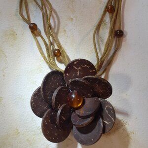Coconut Shell Boho Flower Necklace
